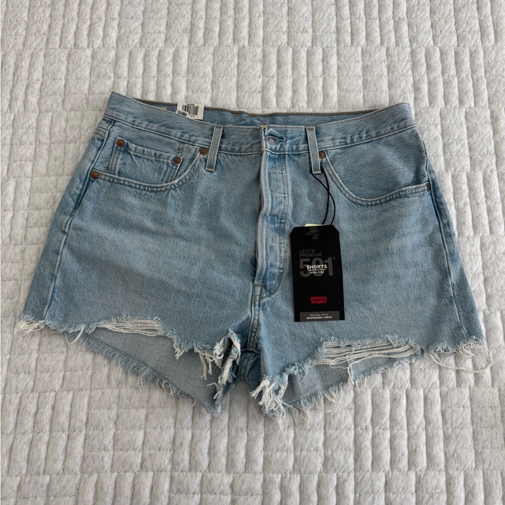 Levi's Light Wash Frayed Hem Denim Shorts